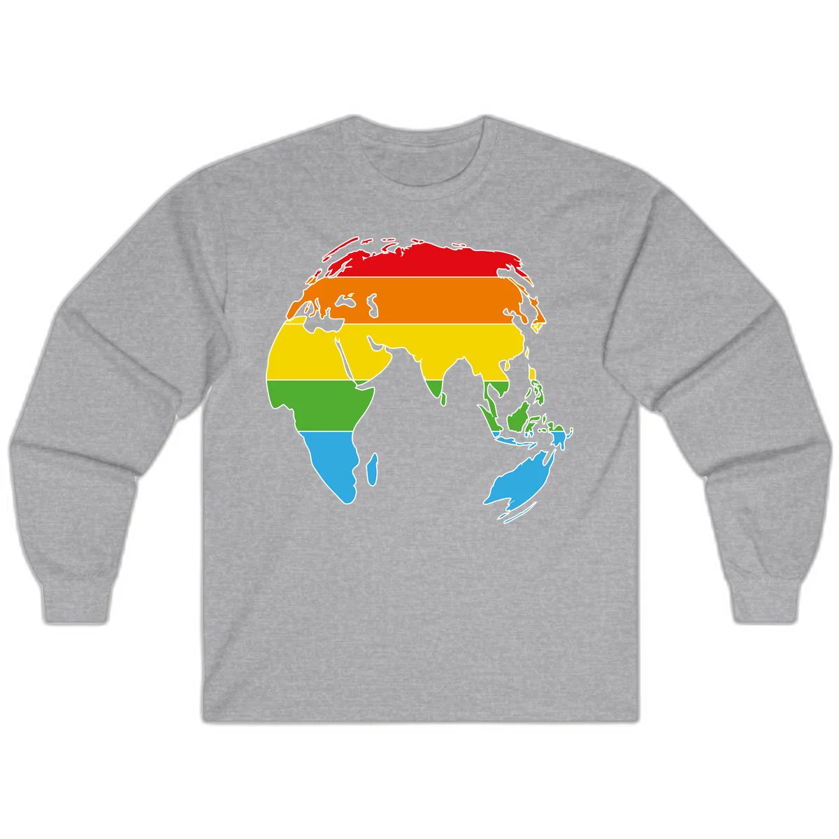 Map of Asia divided into five colored climate zones: red, orange, yellow, green, and blue bands representing different temperature and precipitation regions. in Sport Grey