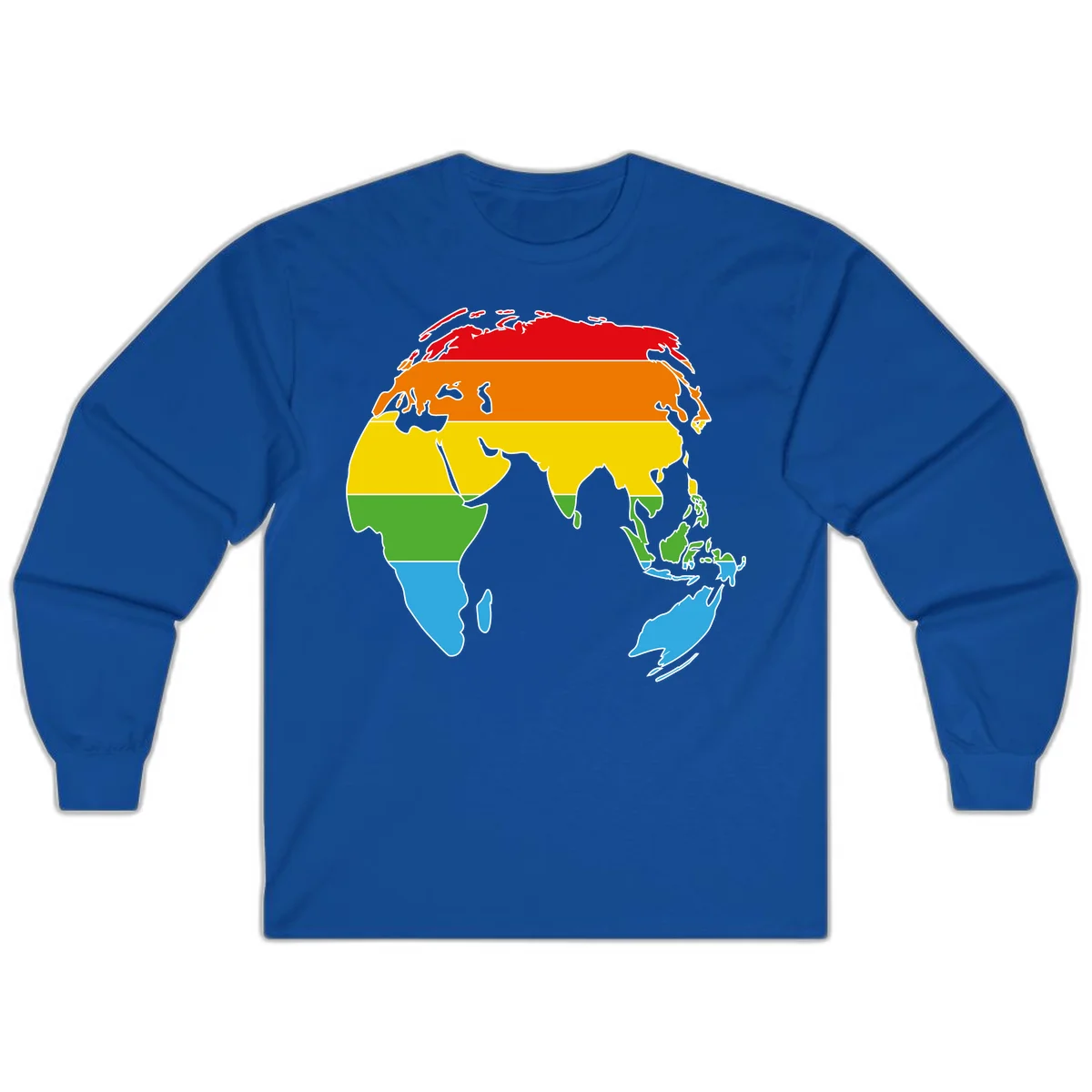 Map of Asia divided into five colored climate zones: red, orange, yellow, green, and blue bands representing different temperature and precipitation regions. in Royal