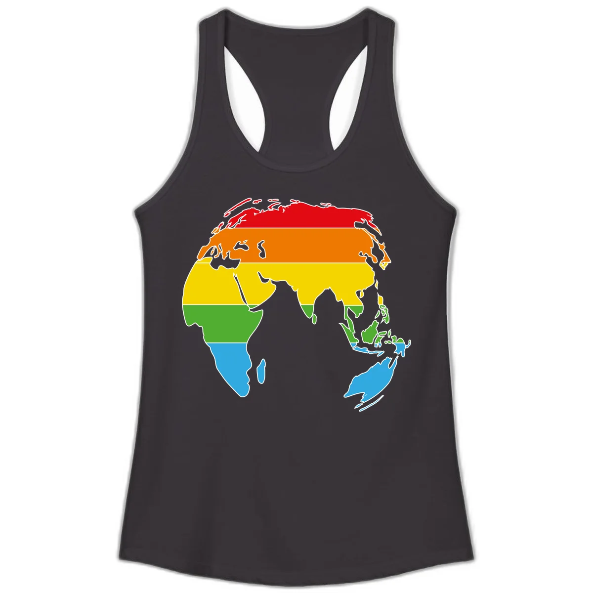 Map of Asia divided into five colored climate zones: red, orange, yellow, green, and blue bands representing different temperature and precipitation regions. in Black