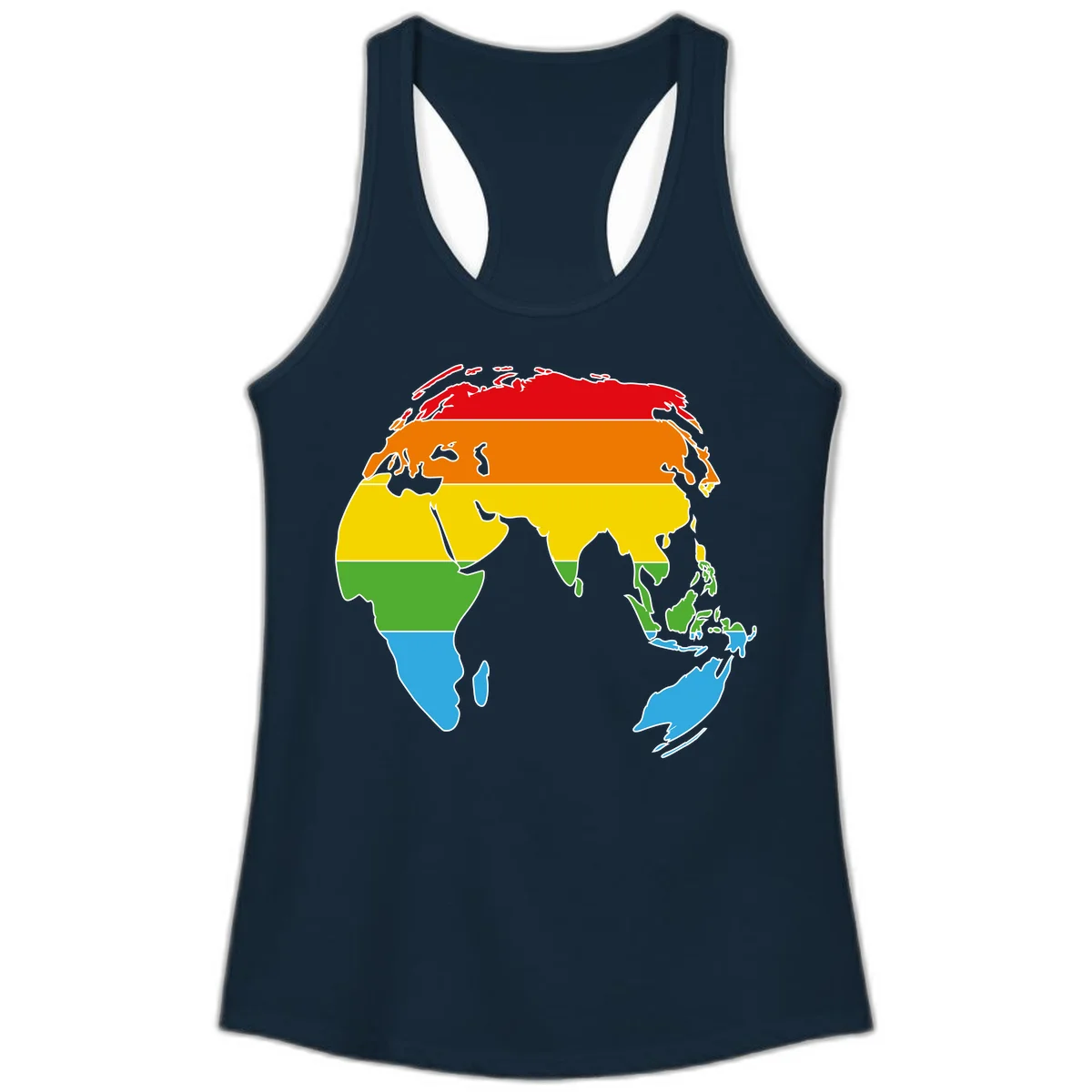 Map of Asia divided into five colored climate zones: red, orange, yellow, green, and blue bands representing different temperature and precipitation regions. in Solid Midnight Navy