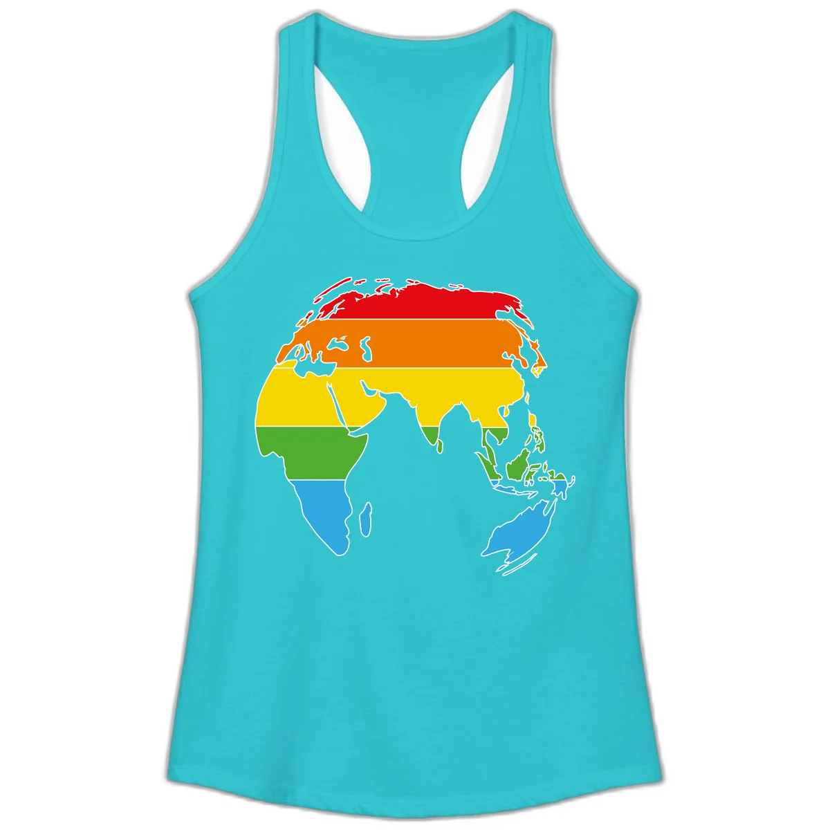 Map of Asia divided into five colored climate zones: red, orange, yellow, green, and blue bands representing different temperature and precipitation regions. in Solid Tahiti Blue