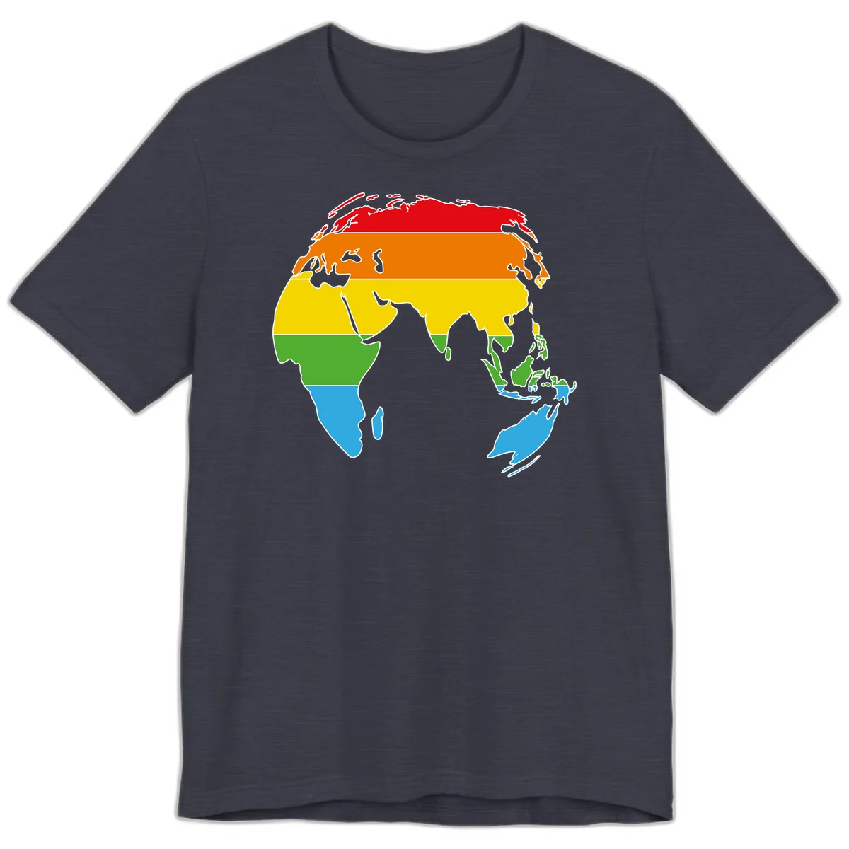 Map of Asia divided into five colored climate zones: red, orange, yellow, green, and blue bands representing different temperature and precipitation regions. in Heather Midnight Navy