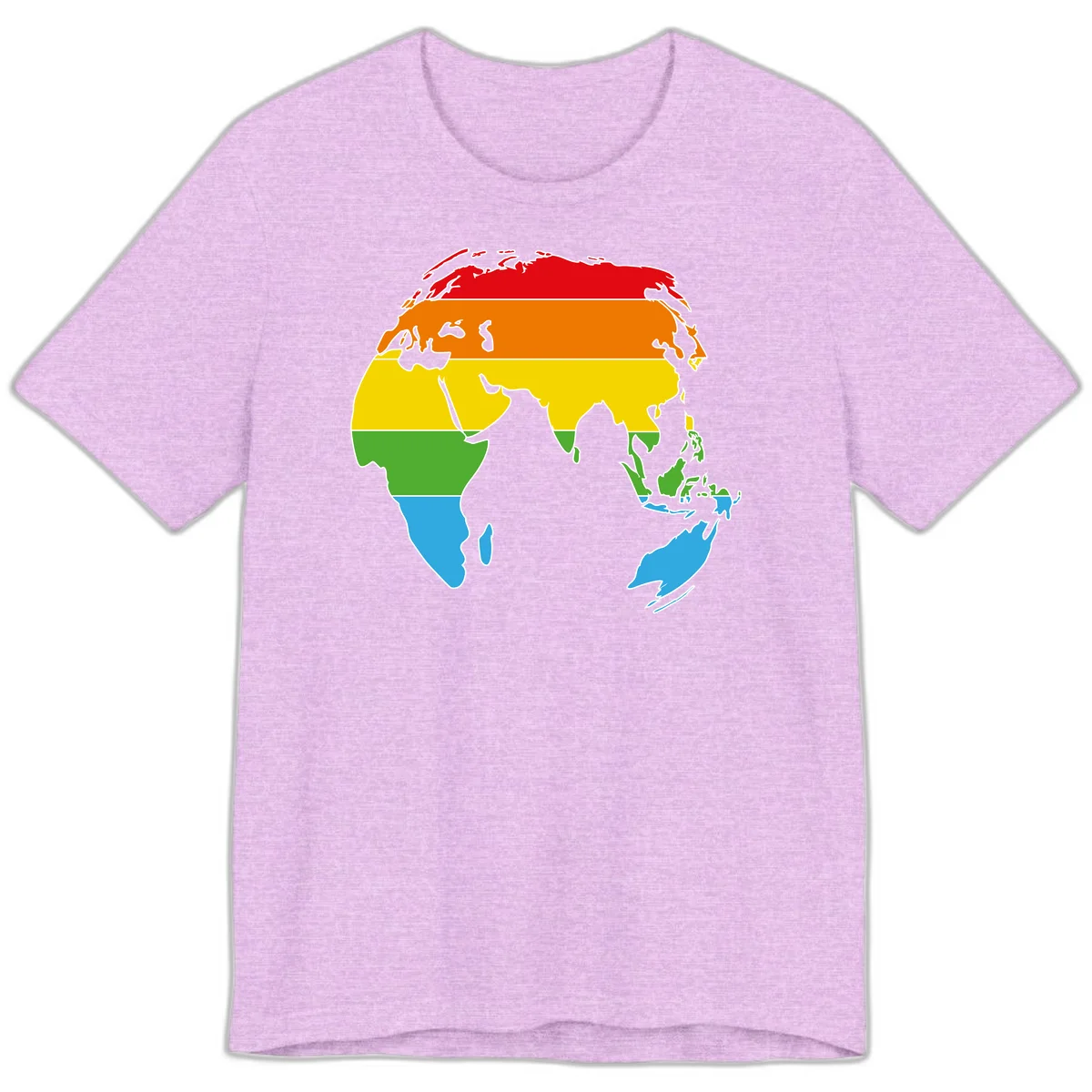 Map of Asia divided into five colored climate zones: red, orange, yellow, green, and blue bands representing different temperature and precipitation regions. in Heather Prism Lilac