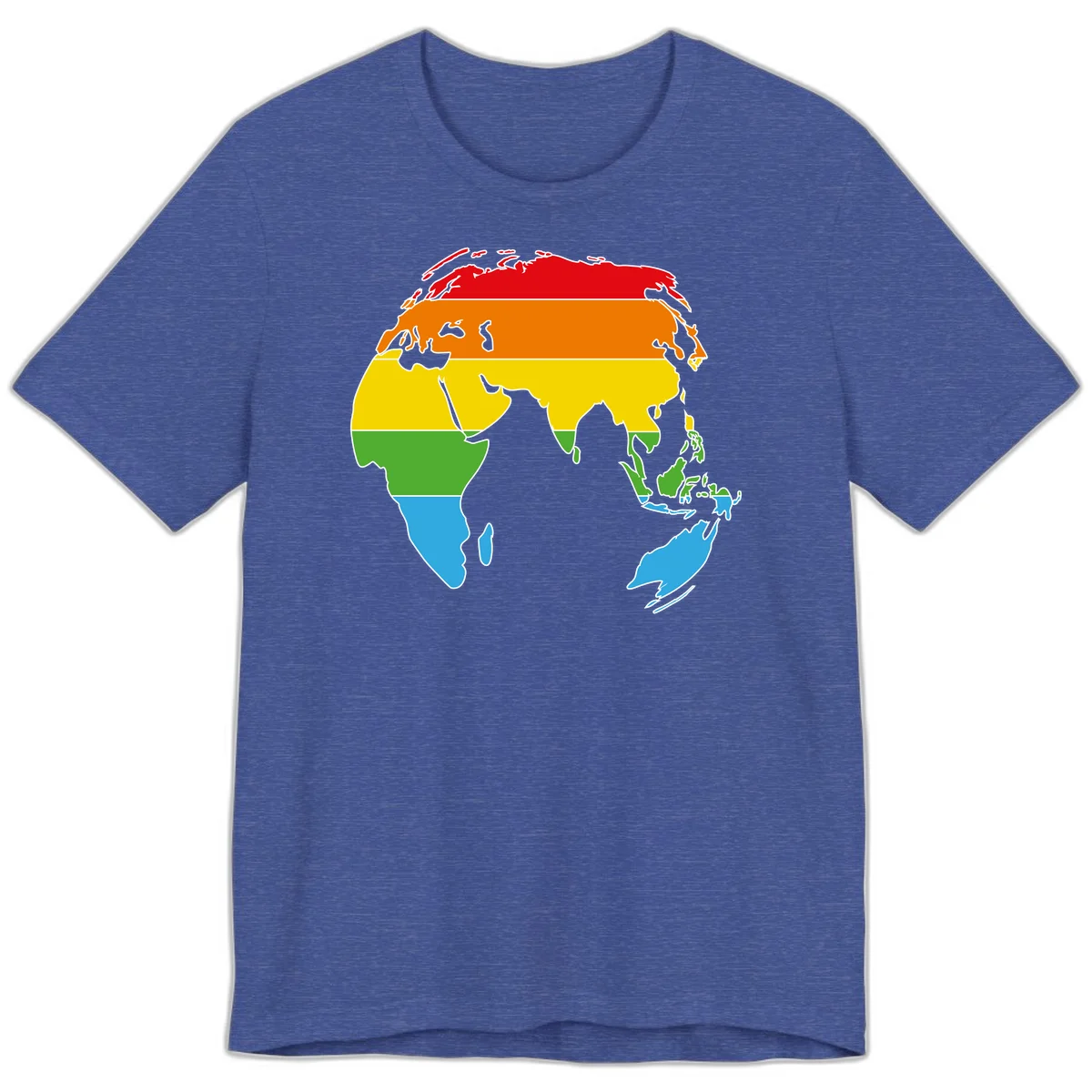 Map of Asia divided into five colored climate zones: red, orange, yellow, green, and blue bands representing different temperature and precipitation regions. in Heather True Royal