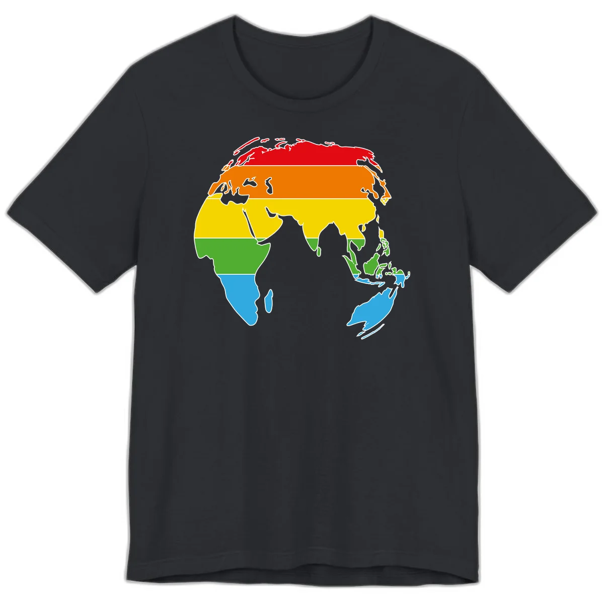 Map of Asia divided into five colored climate zones: red, orange, yellow, green, and blue bands representing different temperature and precipitation regions. in Vintage Black