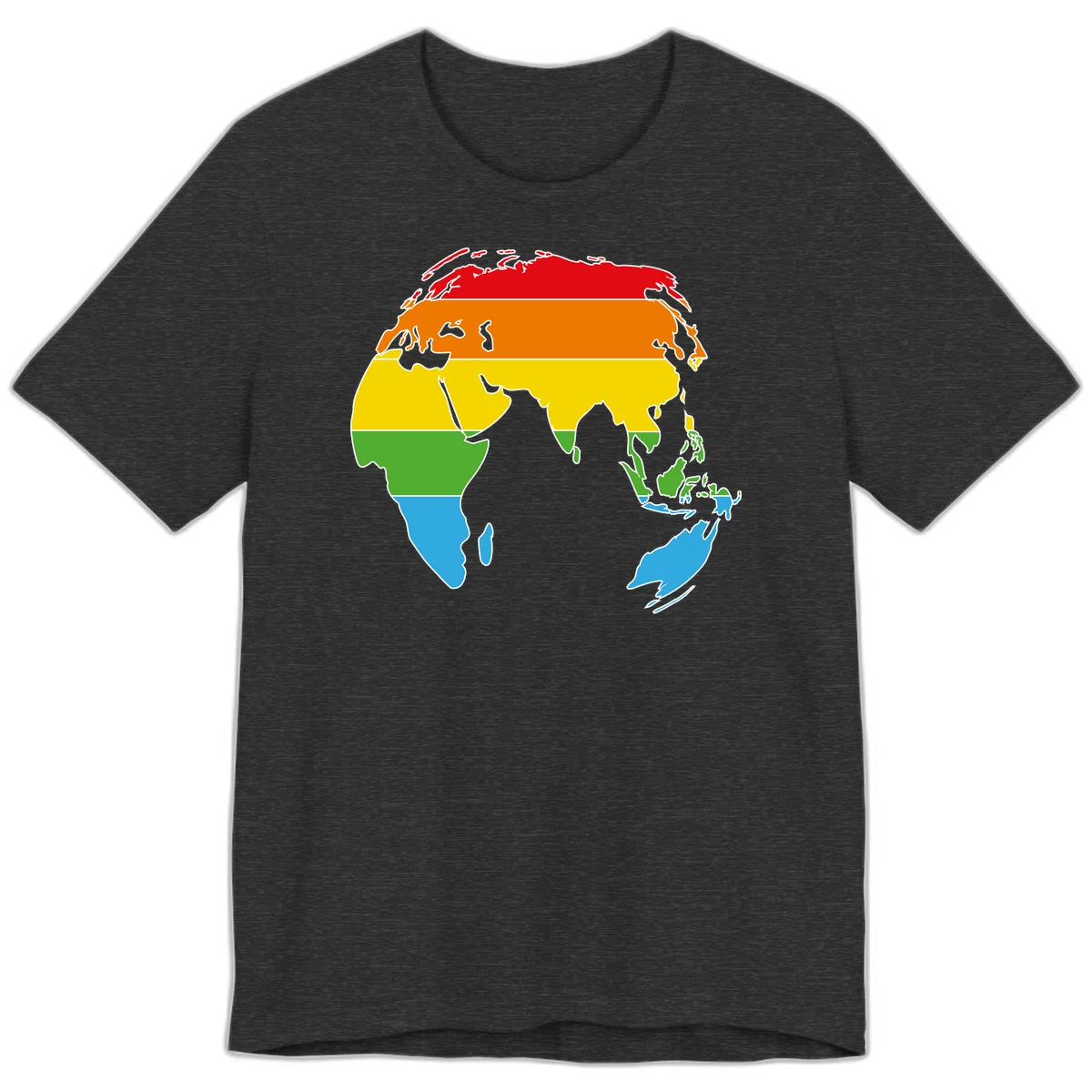 Map of Asia divided into five colored climate zones: red, orange, yellow, green, and blue bands representing different temperature and precipitation regions. in Dark Grey Heather