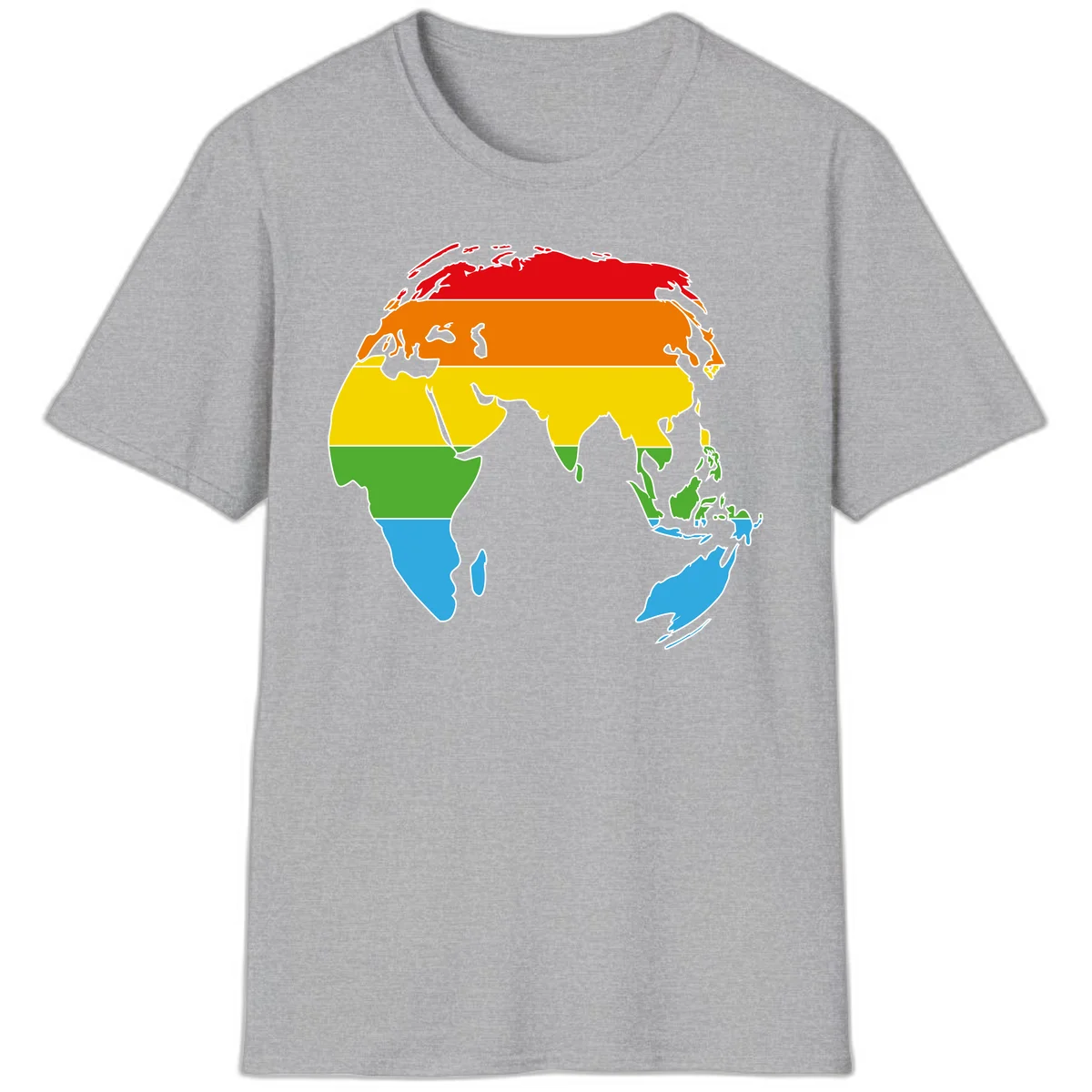 Map of Asia divided into five colored climate zones: red, orange, yellow, green, and blue bands representing different temperature and precipitation regions. in Sport Grey