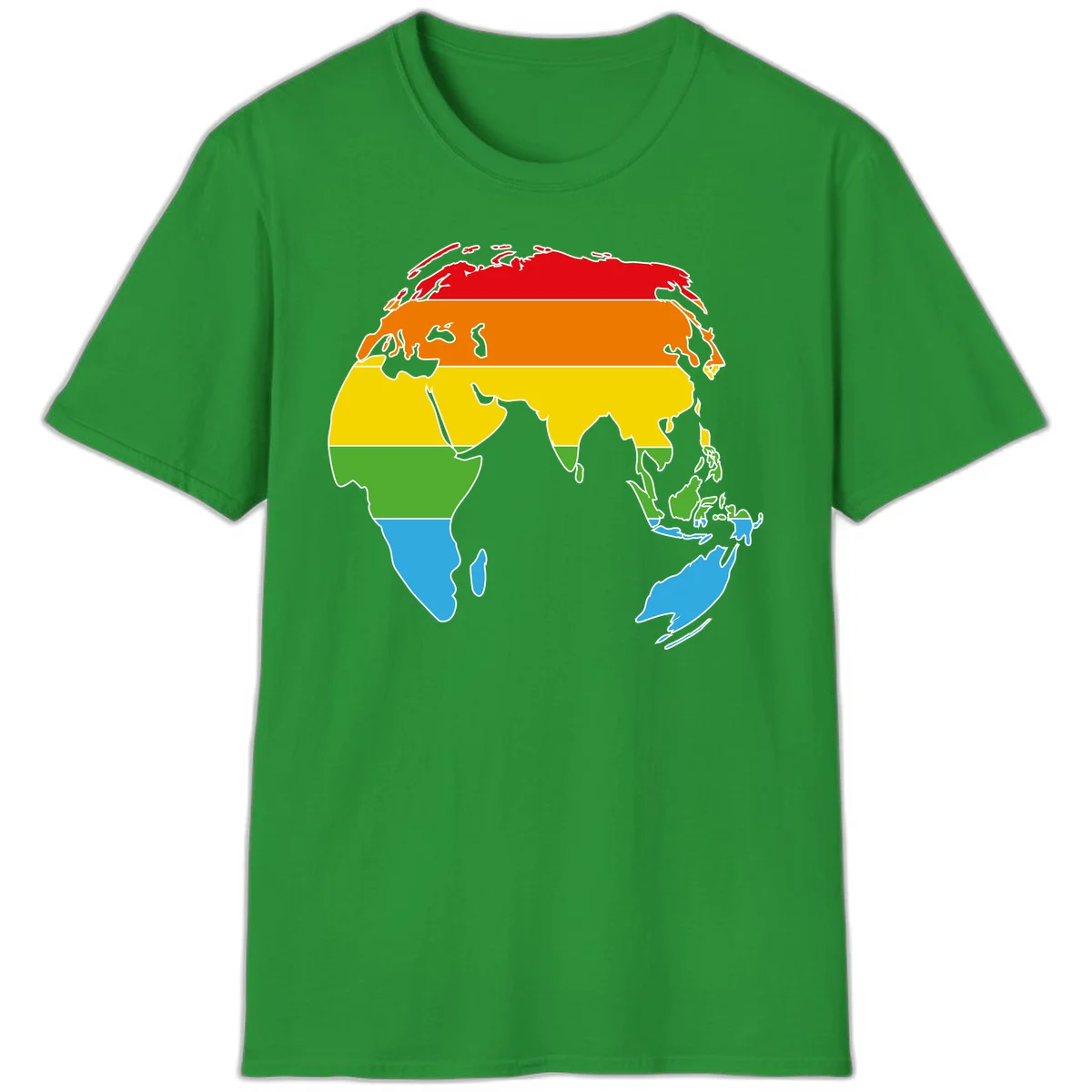 Map of Asia divided into five colored climate zones: red, orange, yellow, green, and blue bands representing different temperature and precipitation regions. in Irish Green