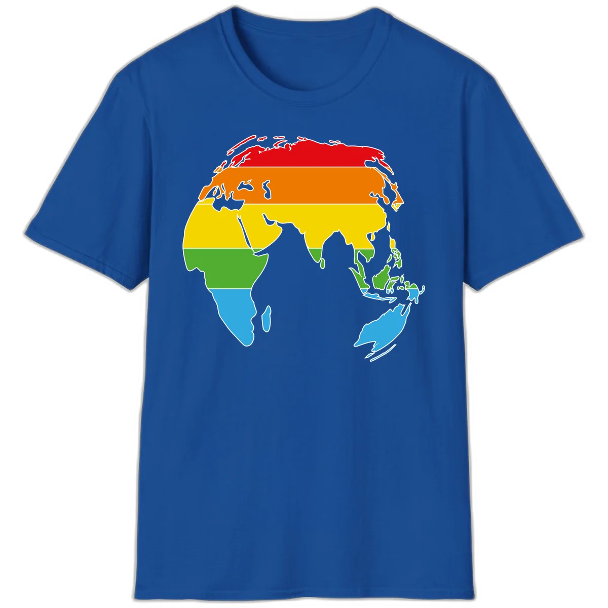 Map of Asia divided into five colored climate zones: red, orange, yellow, green, and blue bands representing different temperature and precipitation regions. in Royal