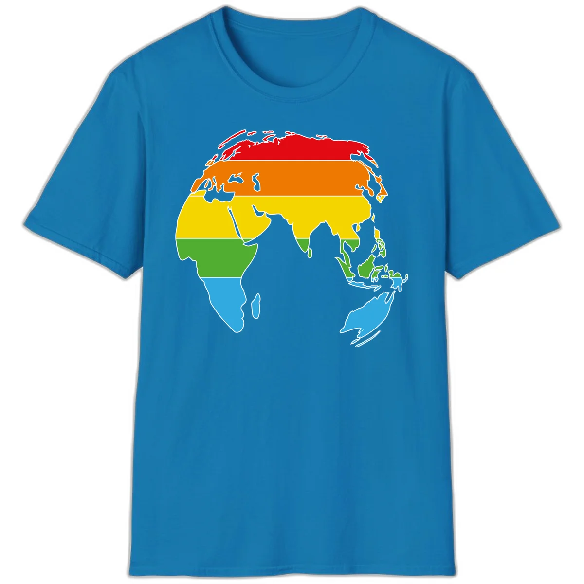Map of Asia divided into five colored climate zones: red, orange, yellow, green, and blue bands representing different temperature and precipitation regions. in Sapphire