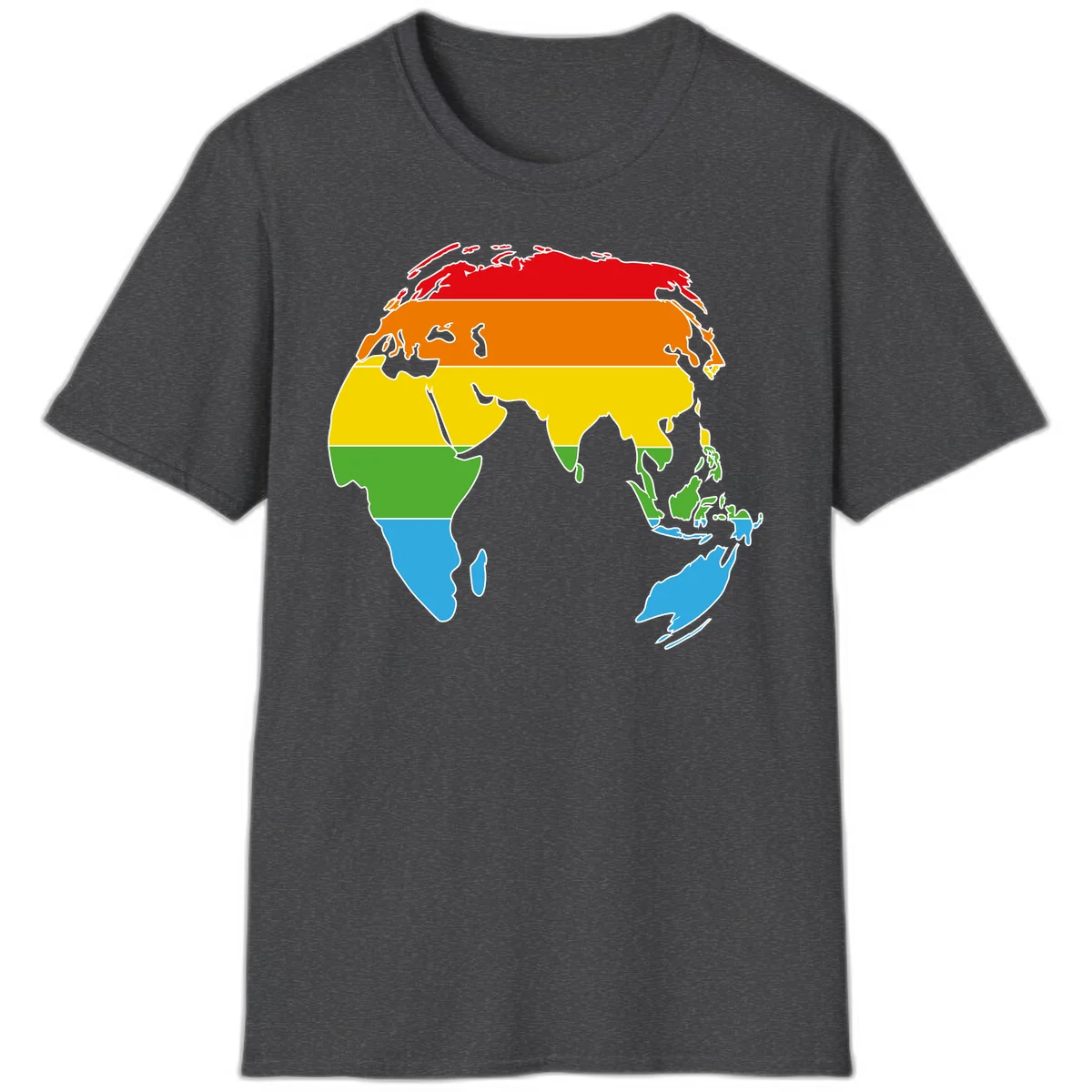 Map of Asia divided into five colored climate zones: red, orange, yellow, green, and blue bands representing different temperature and precipitation regions. in Dark Heather