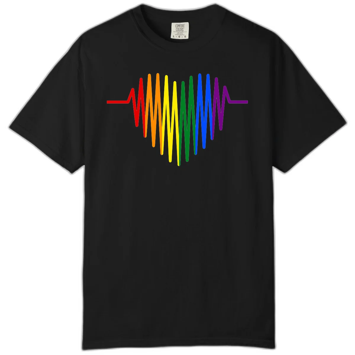 Rainbow sound wave design with spectrum colors flowing in an audio waveform pattern in Black