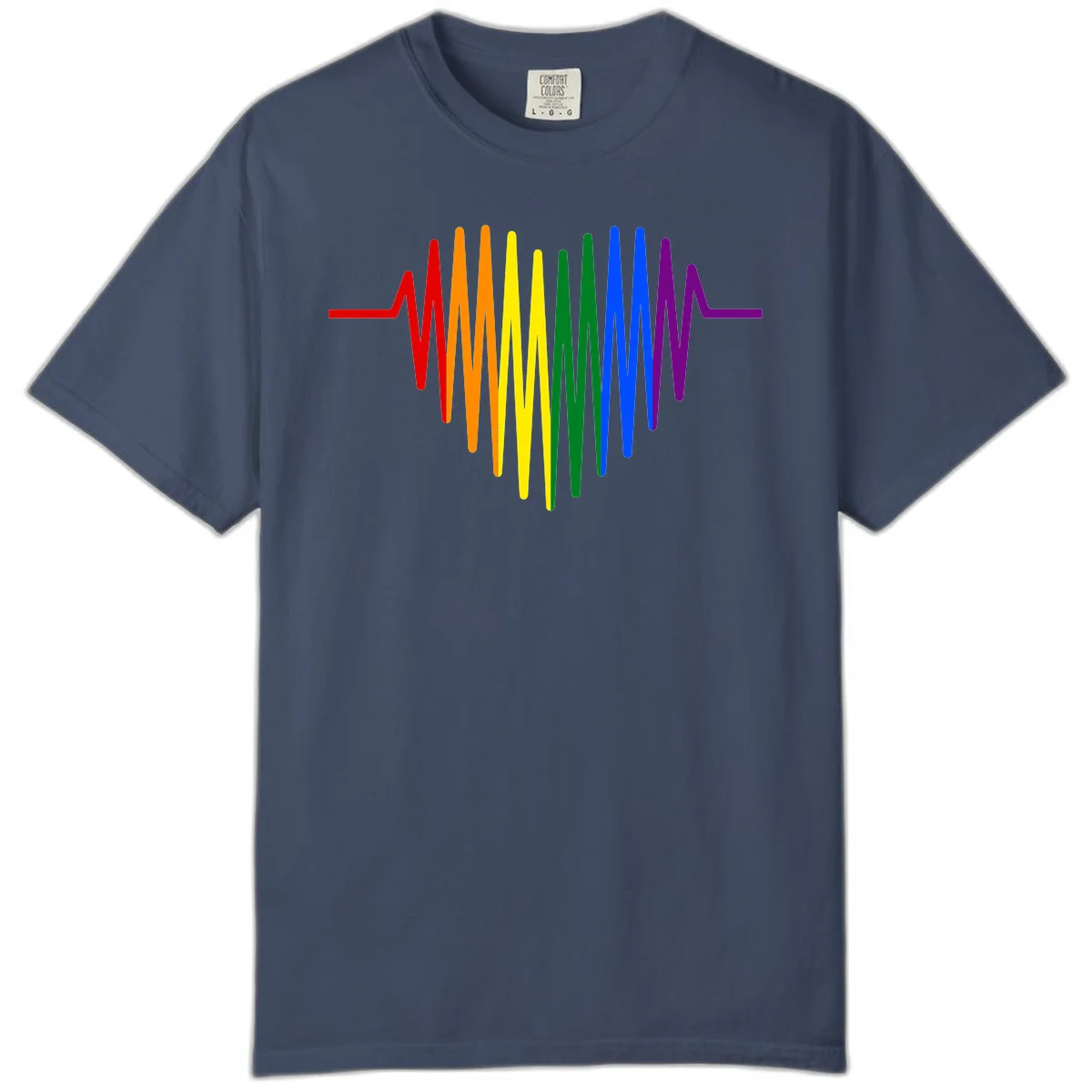 Rainbow sound wave design with spectrum colors flowing in an audio waveform pattern in Midnight