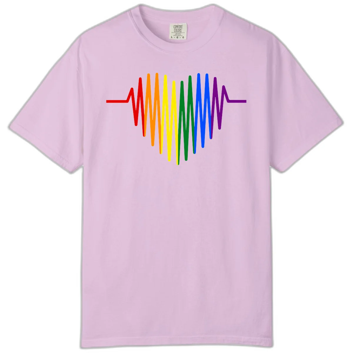 Rainbow sound wave design with spectrum colors flowing in an audio waveform pattern in Orchid