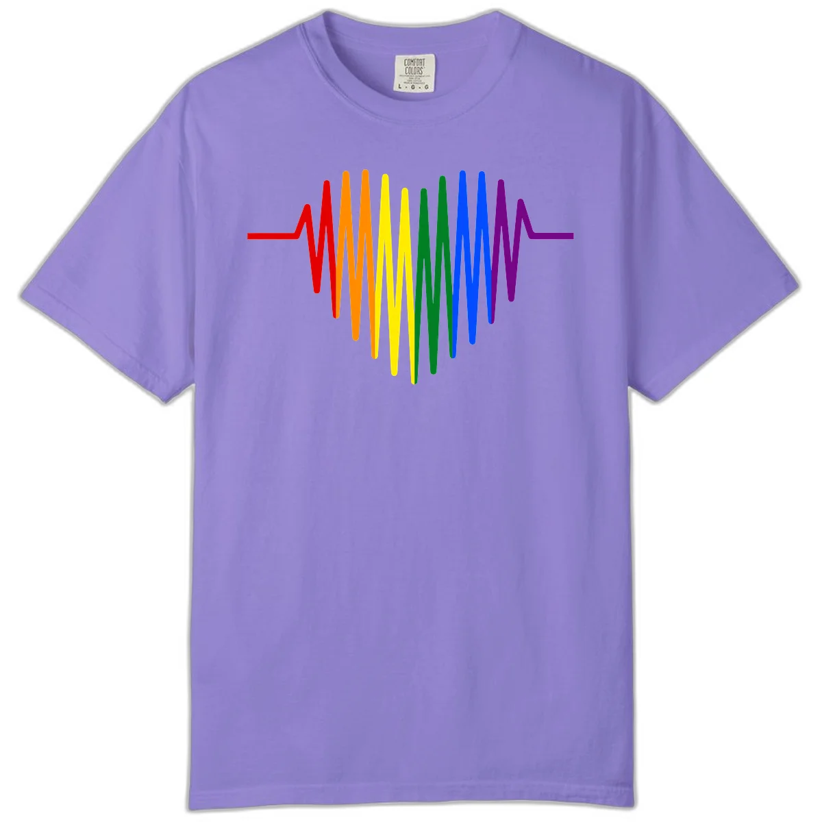 Rainbow sound wave design with spectrum colors flowing in an audio waveform pattern in Violet