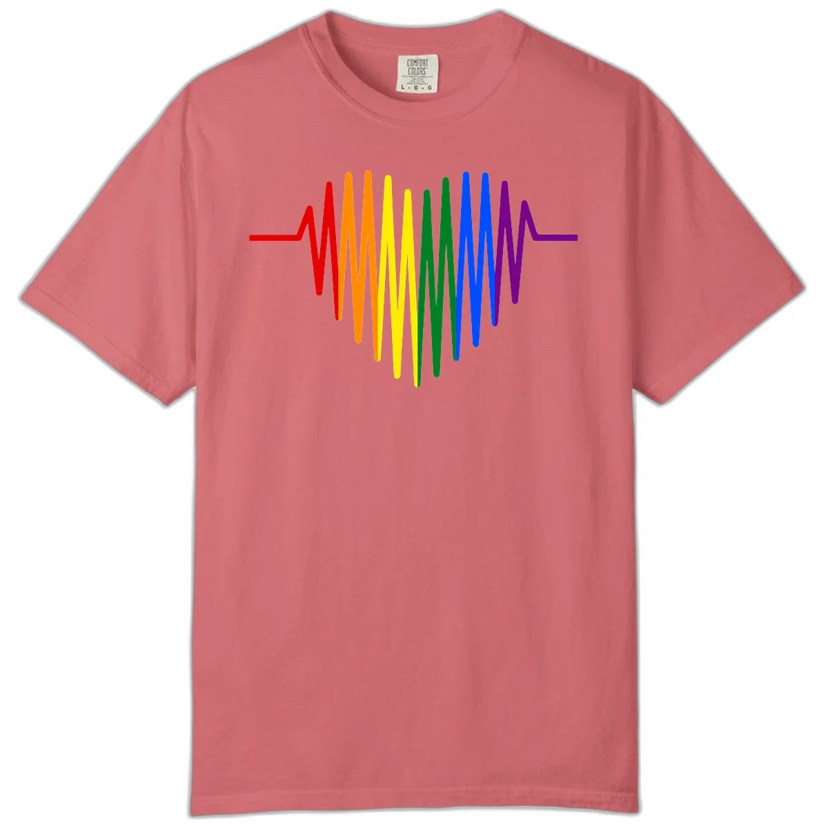 Rainbow sound wave design with spectrum colors flowing in an audio waveform pattern in Watermelon