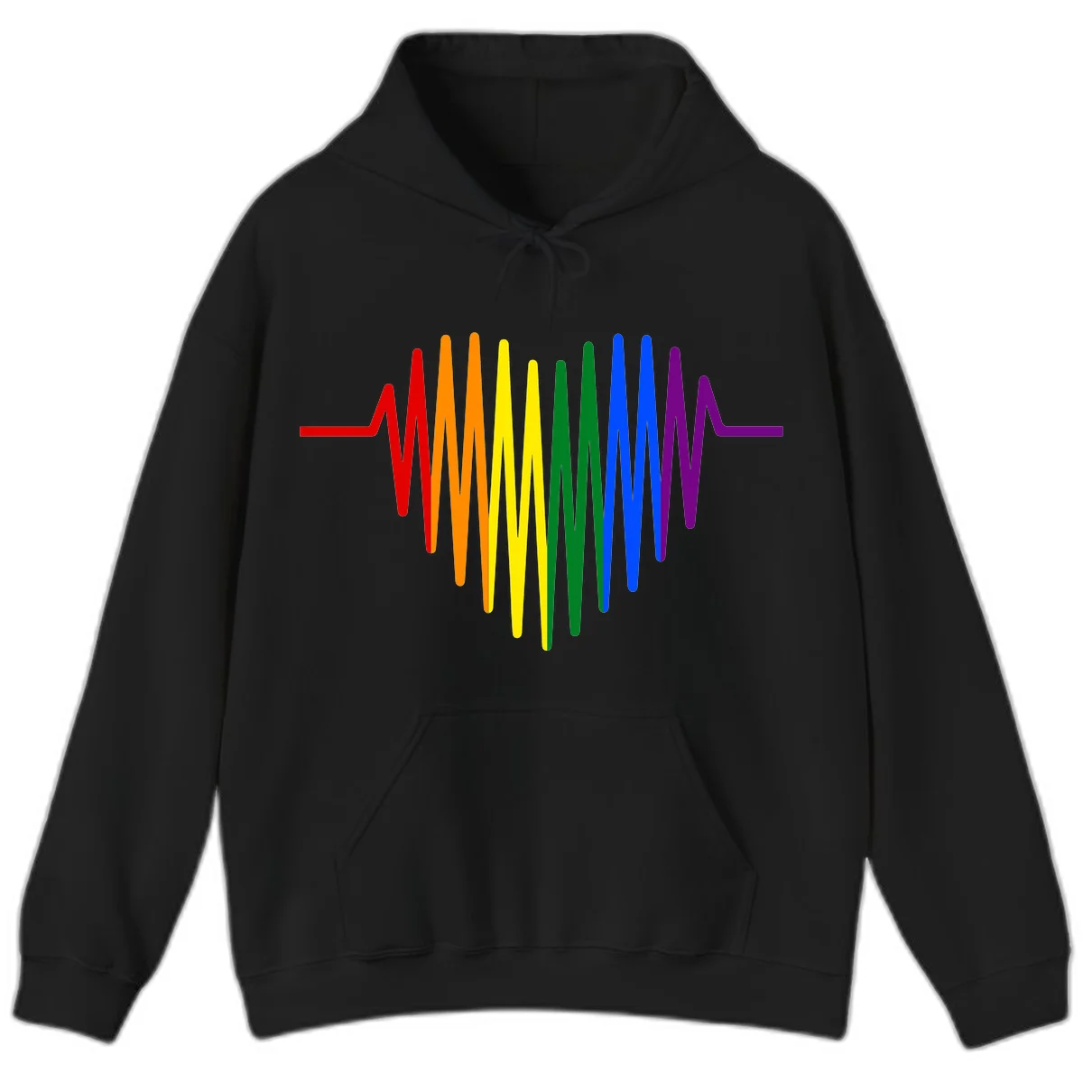 Rainbow sound wave design with spectrum colors flowing in an audio waveform pattern in Black