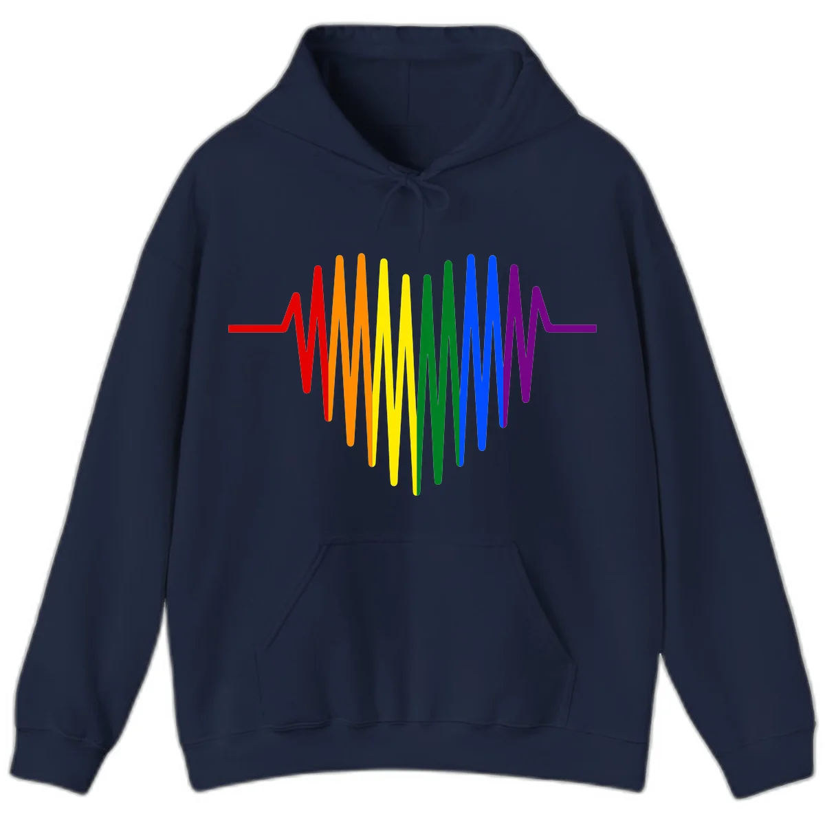Rainbow sound wave design with spectrum colors flowing in an audio waveform pattern in Navy