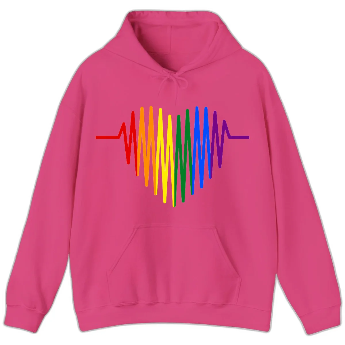 Rainbow sound wave design with spectrum colors flowing in an audio waveform pattern in Heliconia