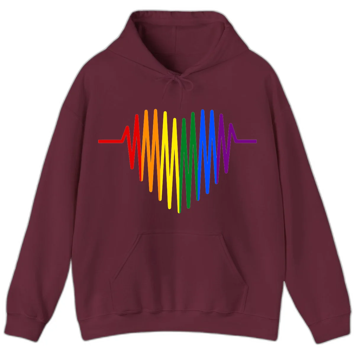 Rainbow sound wave design with spectrum colors flowing in an audio waveform pattern in Maroon