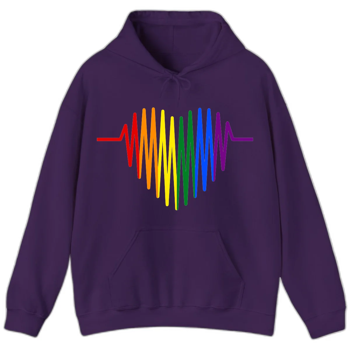 Rainbow sound wave design with spectrum colors flowing in an audio waveform pattern in Purple
