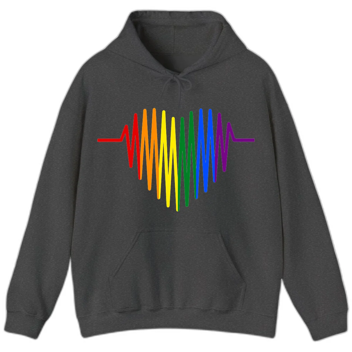 Rainbow sound wave design with spectrum colors flowing in an audio waveform pattern in Dark Heather