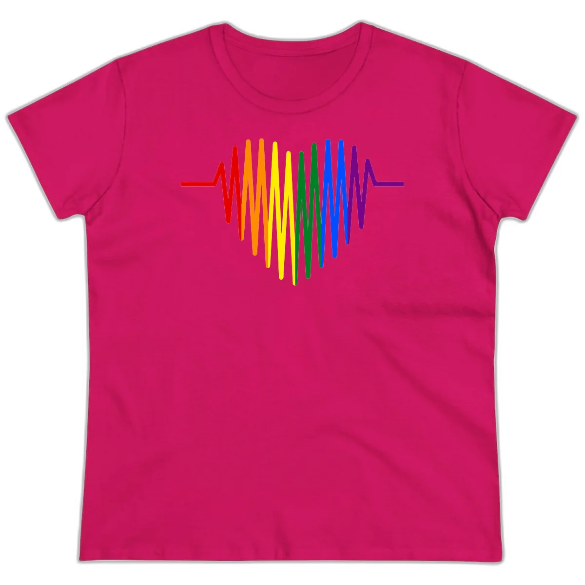 Rainbow sound wave design with spectrum colors flowing in an audio waveform pattern in Heliconia