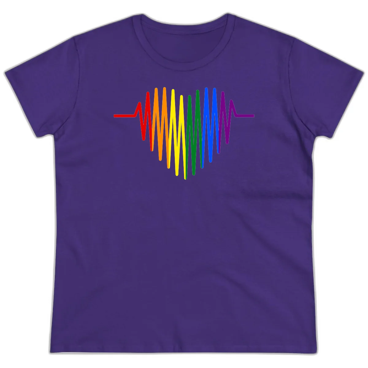 Rainbow sound wave design with spectrum colors flowing in an audio waveform pattern in Purple