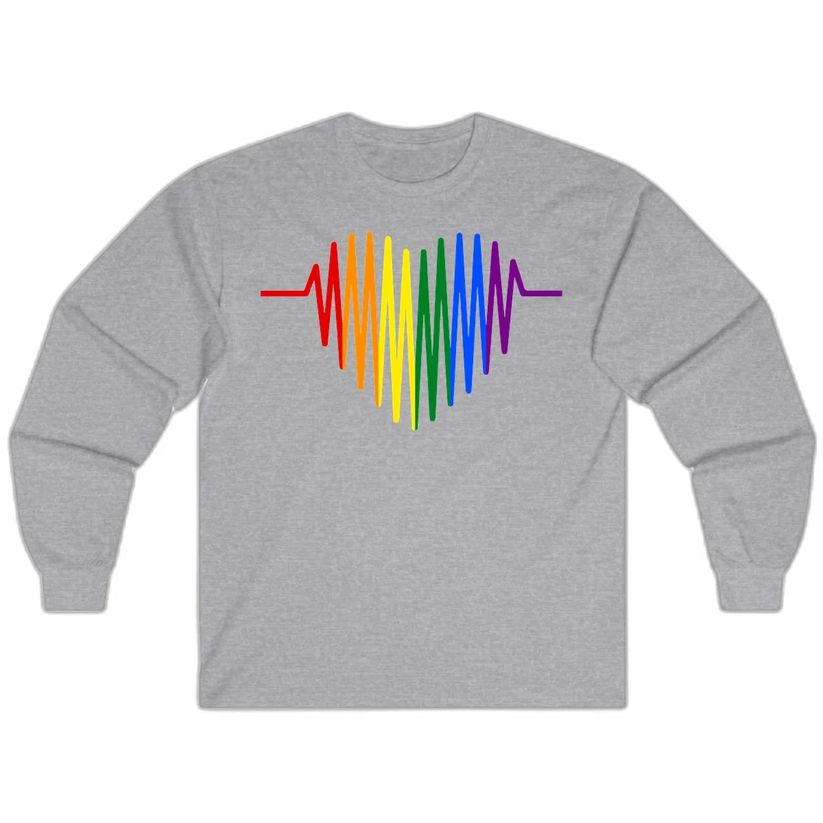Rainbow sound wave design with spectrum colors flowing in an audio waveform pattern in Sport Grey