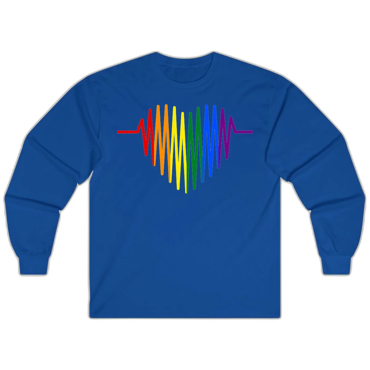Rainbow sound wave design with spectrum colors flowing in an audio waveform pattern in Royal
