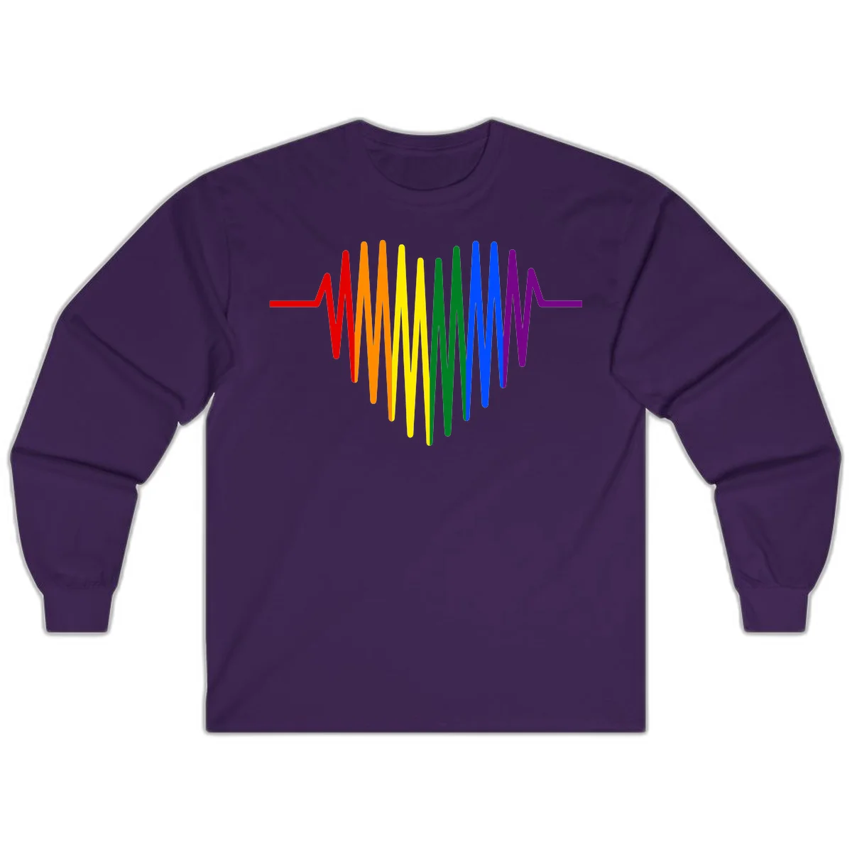 Rainbow sound wave design with spectrum colors flowing in an audio waveform pattern in Purple
