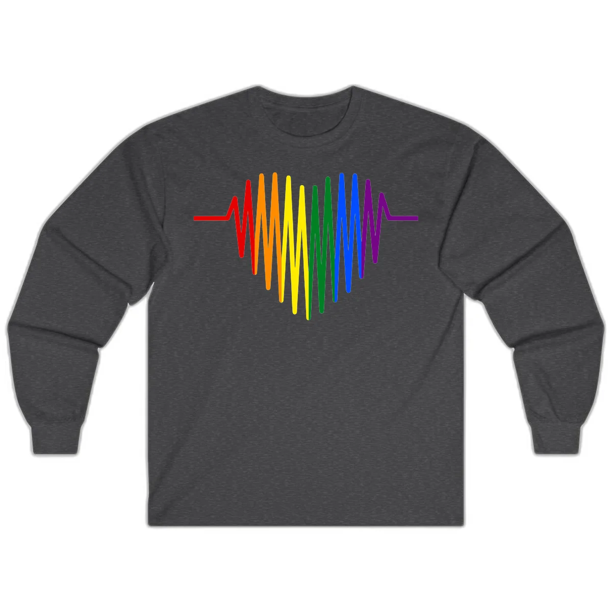 Rainbow sound wave design with spectrum colors flowing in an audio waveform pattern in Dark Heather