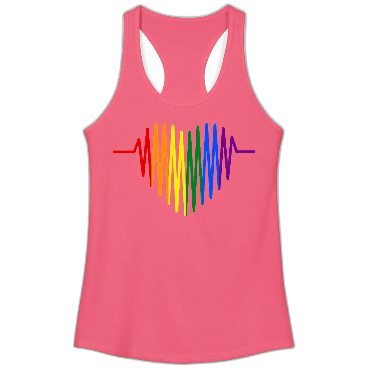 Rainbow sound wave design with spectrum colors flowing in an audio waveform pattern in Hot Pink