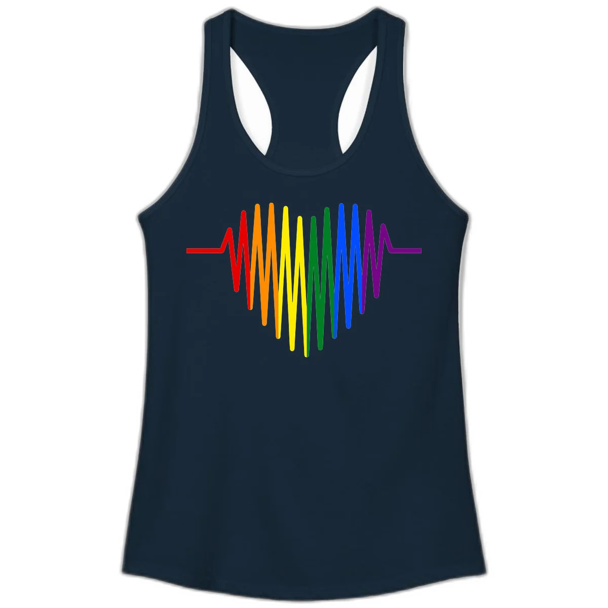 Rainbow sound wave design with spectrum colors flowing in an audio waveform pattern in Solid Midnight Navy