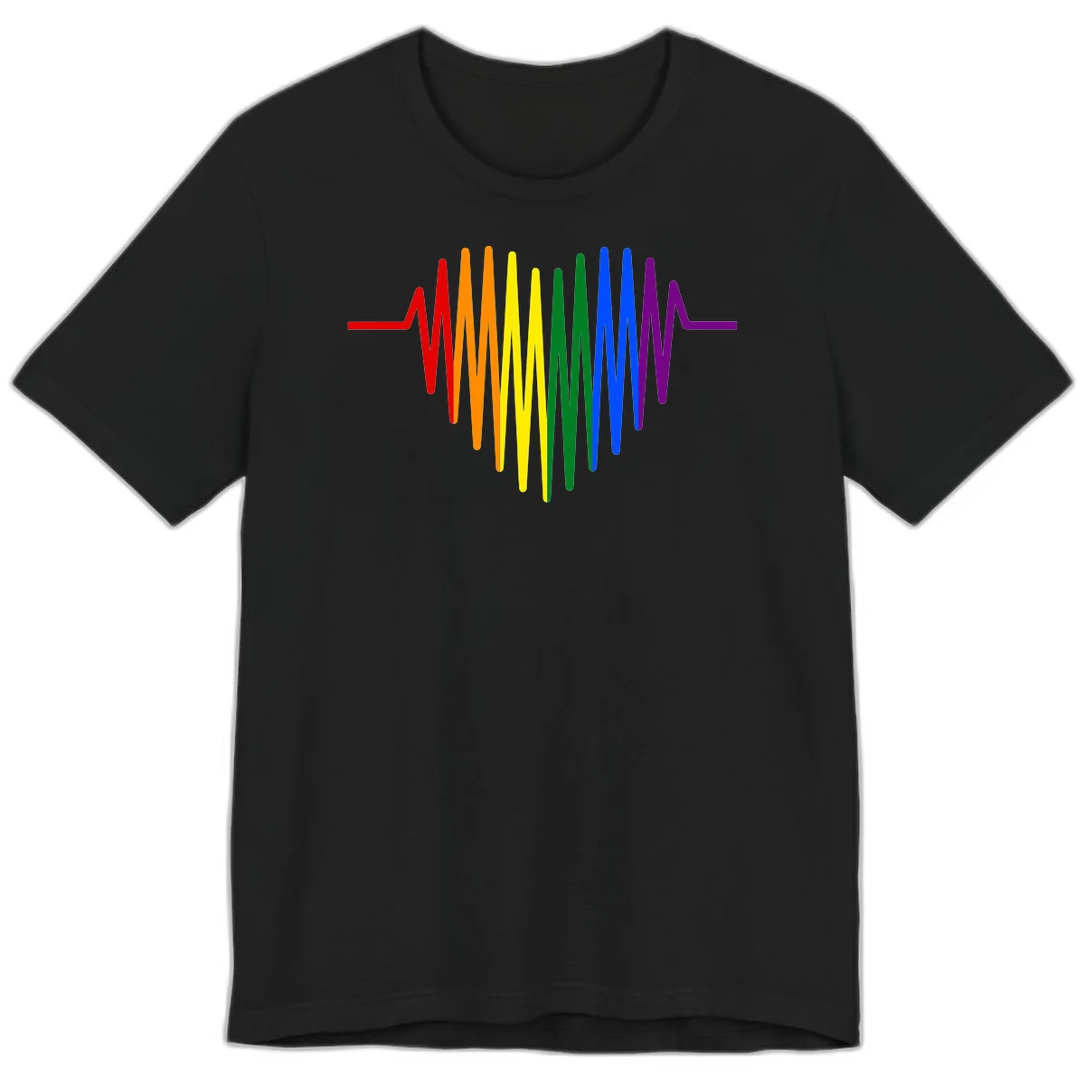 Rainbow sound wave design with spectrum colors flowing in an audio waveform pattern in Black
