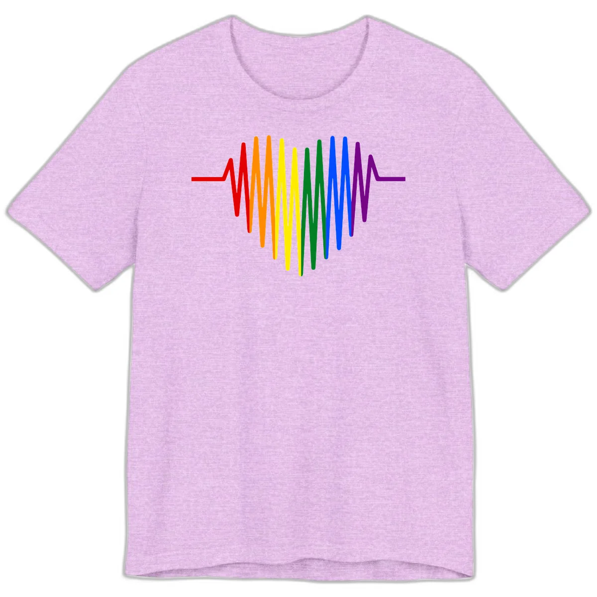 Rainbow sound wave design with spectrum colors flowing in an audio waveform pattern in Heather Prism Lilac