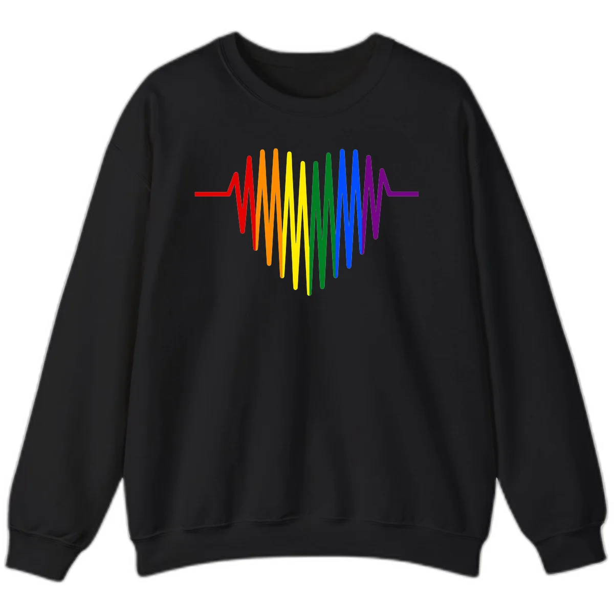 Rainbow sound wave design with spectrum colors flowing in an audio waveform pattern in Black