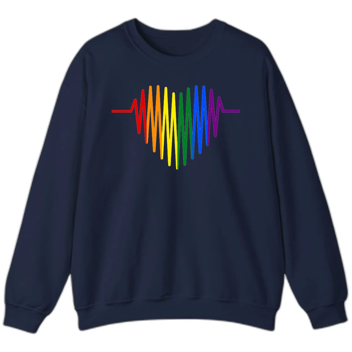 Rainbow sound wave design with spectrum colors flowing in an audio waveform pattern in Navy