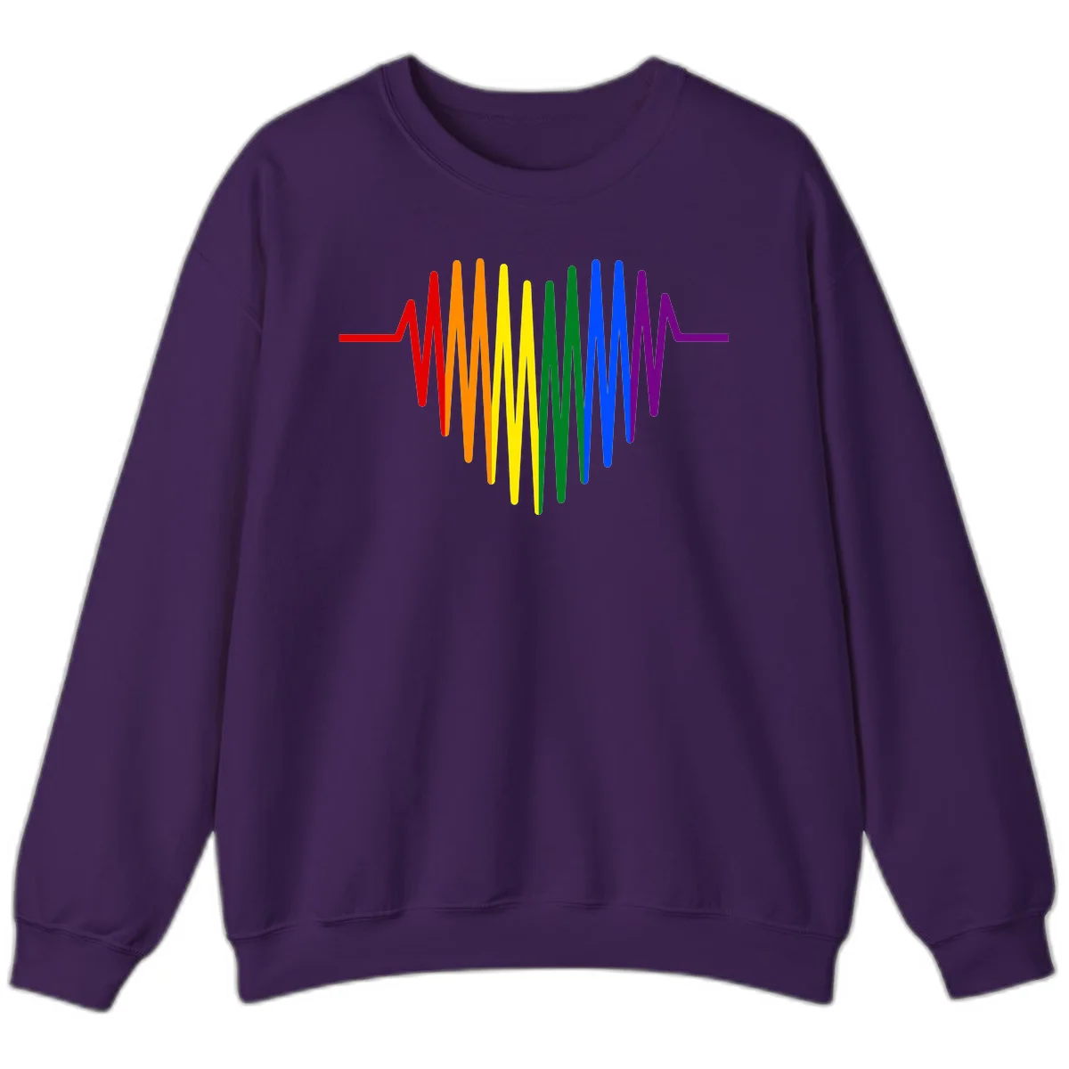 Rainbow sound wave design with spectrum colors flowing in an audio waveform pattern in Purple