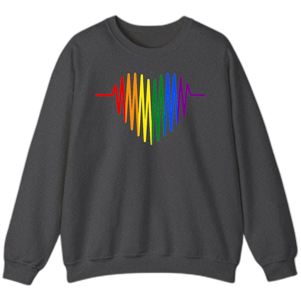 Rainbow sound wave design with spectrum colors flowing in an audio waveform pattern in Dark Heather