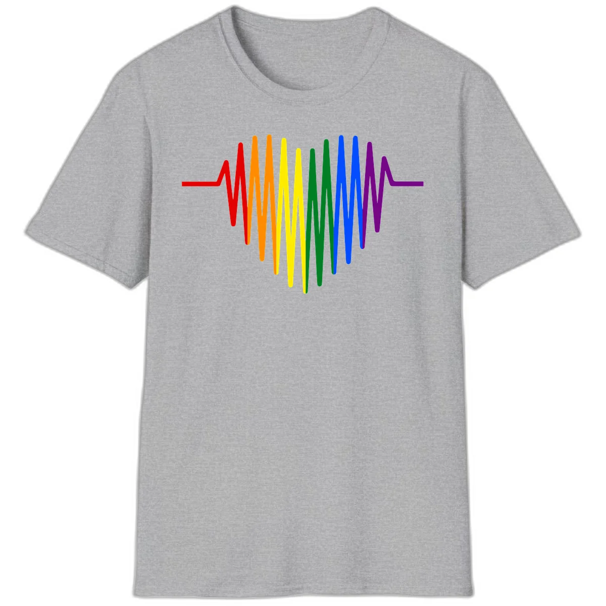 Rainbow sound wave design with spectrum colors flowing in an audio waveform pattern in Sport Grey