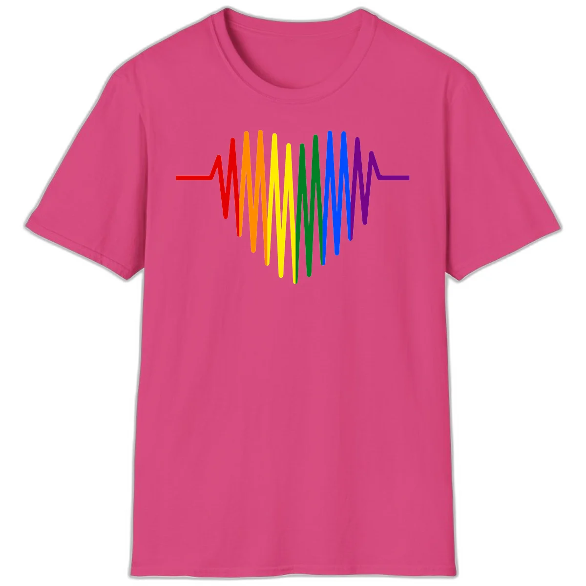 Rainbow sound wave design with spectrum colors flowing in an audio waveform pattern in Heliconia