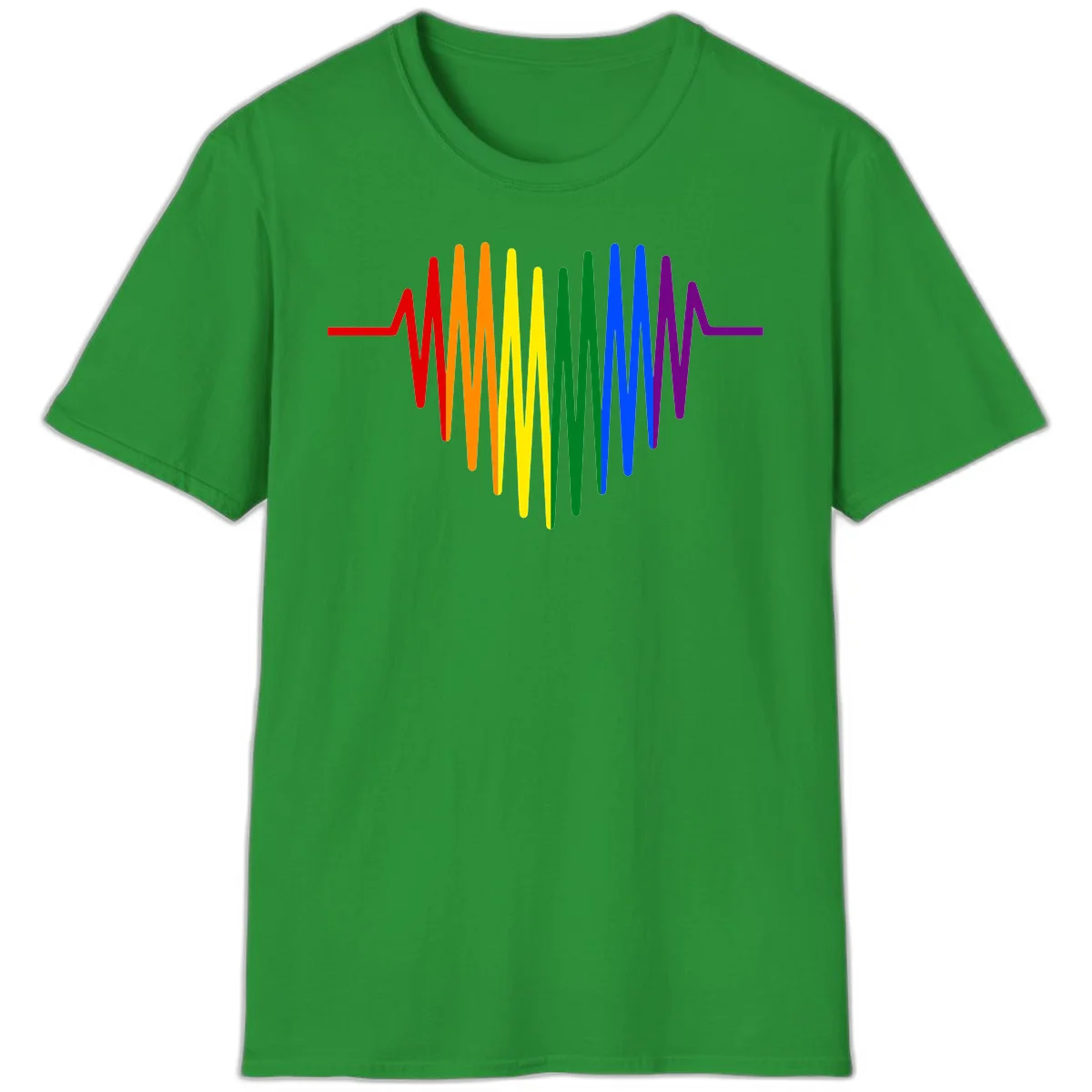 Rainbow sound wave design with spectrum colors flowing in an audio waveform pattern in Irish Green