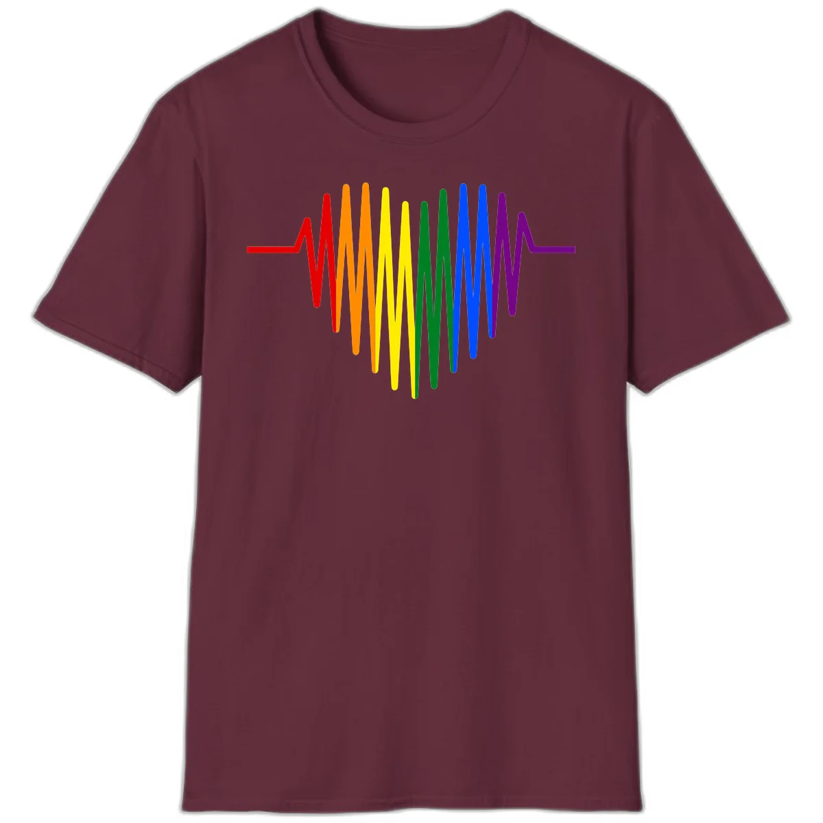 Rainbow sound wave design with spectrum colors flowing in an audio waveform pattern in Maroon
