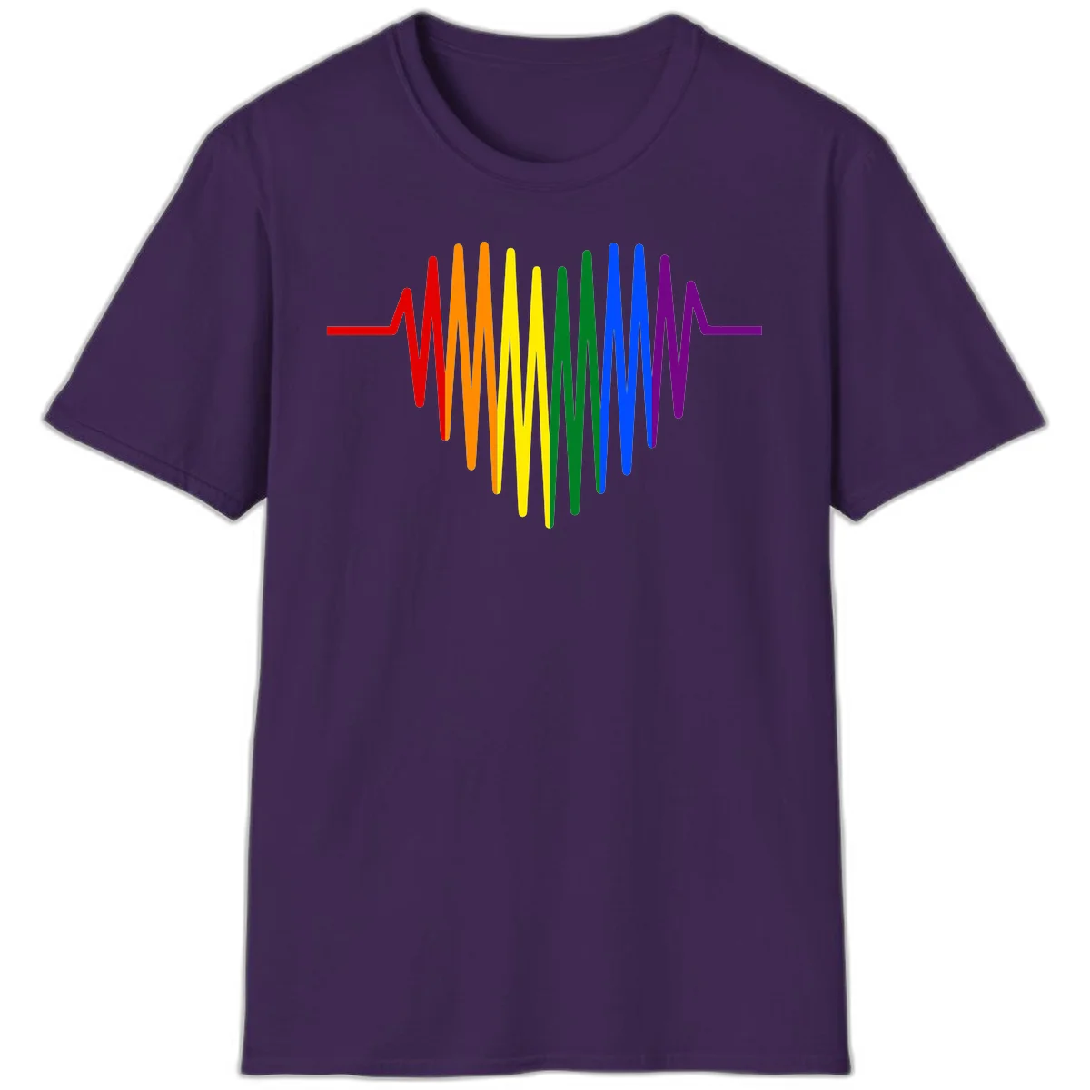 Rainbow sound wave design with spectrum colors flowing in an audio waveform pattern in Purple