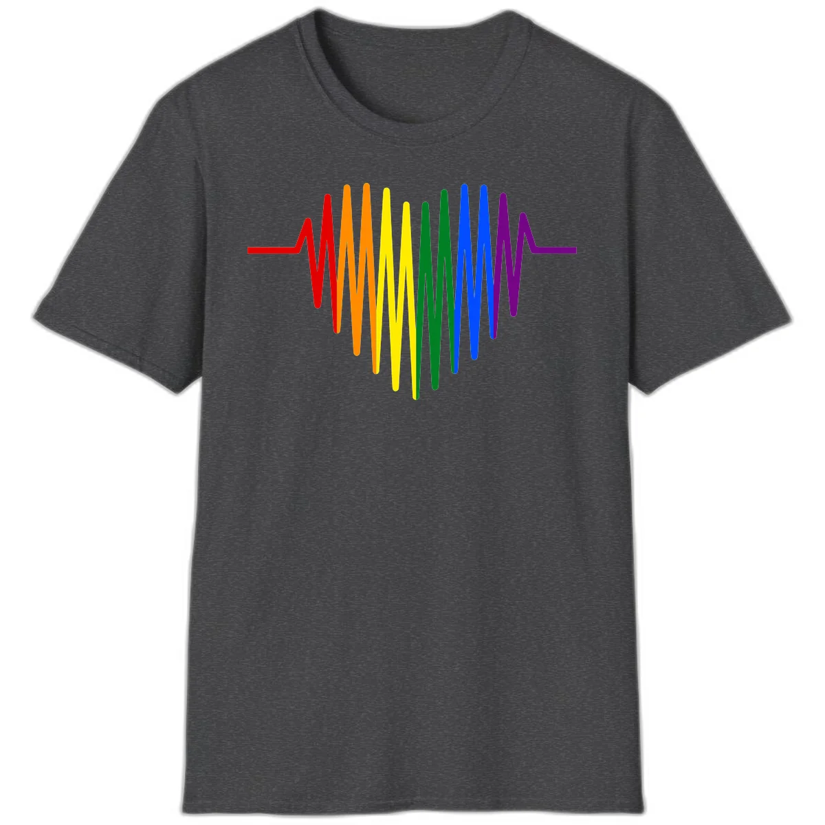 Rainbow sound wave design with spectrum colors flowing in an audio waveform pattern in Dark Heather