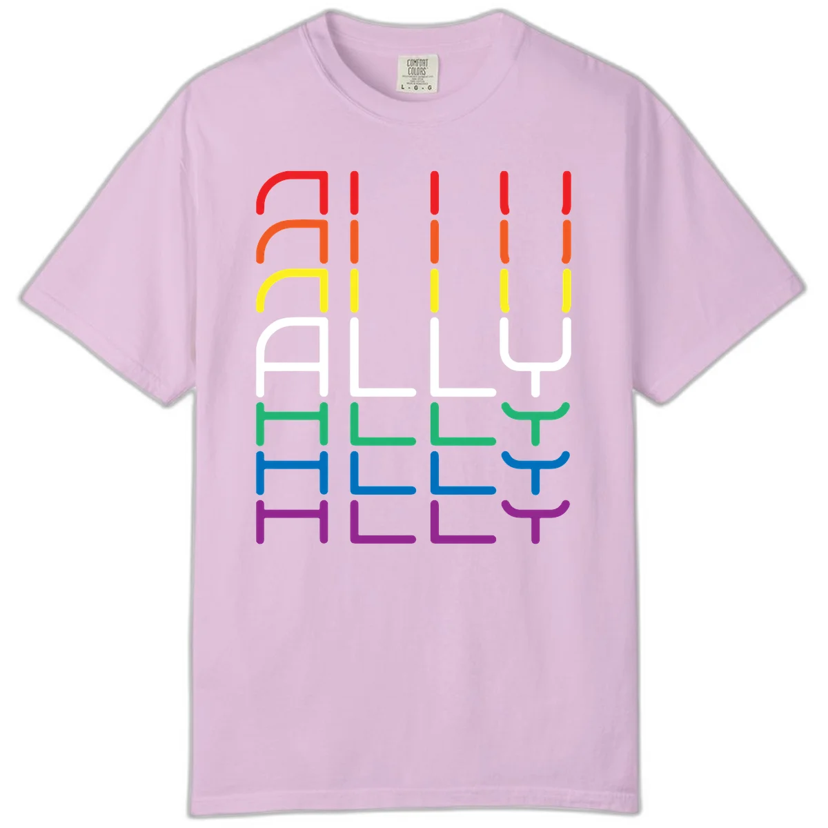 Rainbow pride seating chart design with colorful chair icons arranged in rows representing pride flag colors from red to purple in Orchid