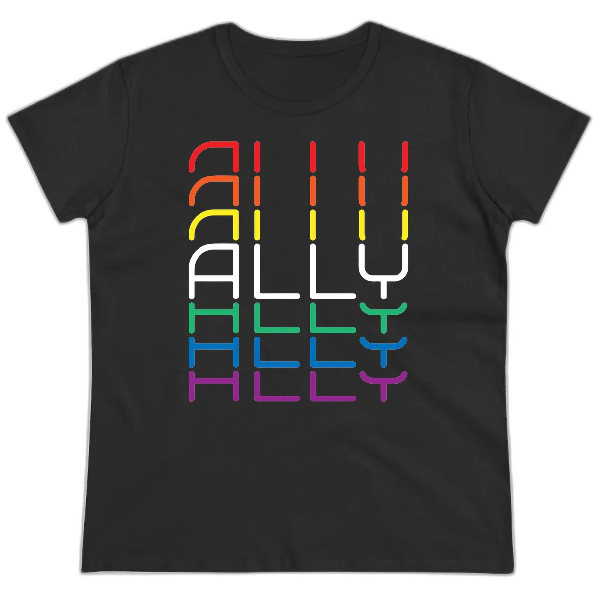 Rainbow pride seating chart design with colorful chair icons arranged in rows representing pride flag colors from red to purple in Black