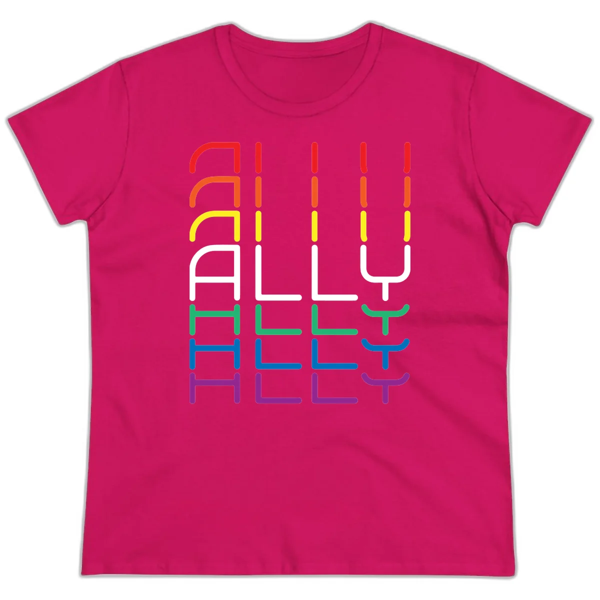 Rainbow pride seating chart design with colorful chair icons arranged in rows representing pride flag colors from red to purple in Heliconia