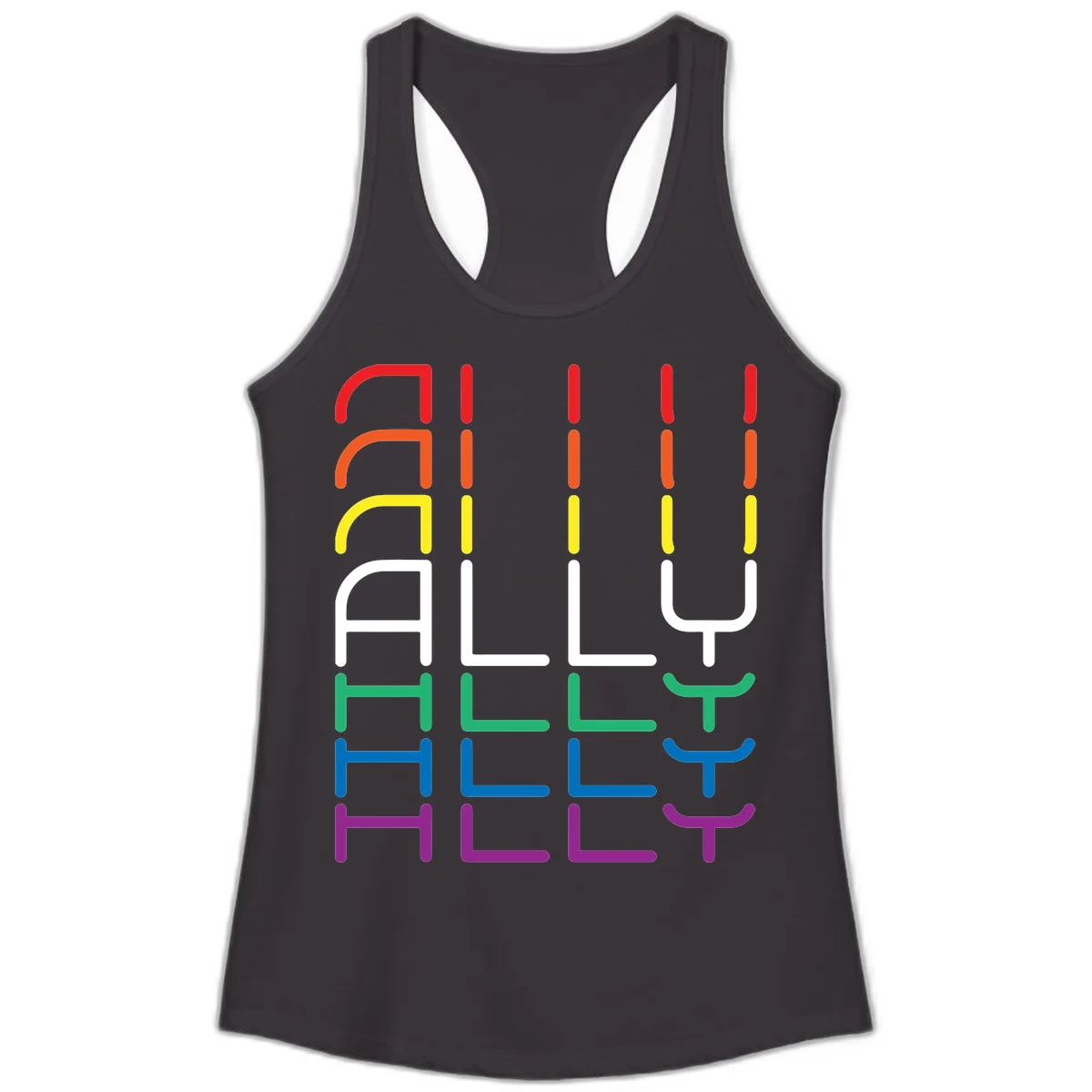 Rainbow pride seating chart design with colorful chair icons arranged in rows representing pride flag colors from red to purple in Black